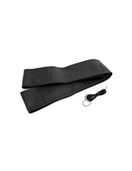 Leather steering wheel cover with needle and thread, black 43-45 / 92 mm, Amio