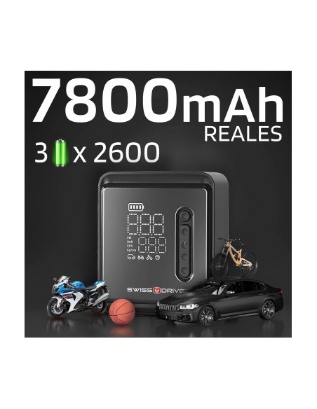 Mini portable air compressor 150 PSI, 10.3 Bar, 12V, 120W with rechargeable battery, LED lighting and 5 preset modes