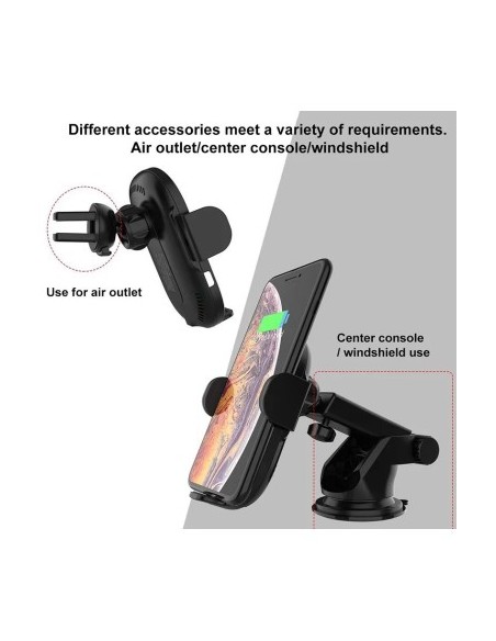 Car Ventilation Grill Mount + 15W Motorized Suction Cup with Wireless Charging Qi Standard Fast Charge Type-C - CWCPH-D5