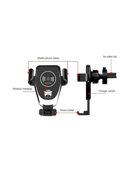 Car holder for ventilation grille + suction cup 10W gravitational with wireless charging Qi Standard Fast Charge Type-C - CWCPH-