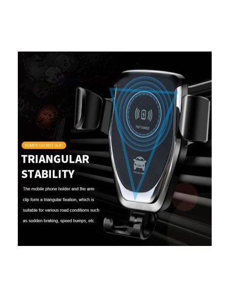 Car holder for ventilation grille + suction cup 10W gravitational with wireless charging Qi Standard Fast Charge Type-C - CWCPH-
