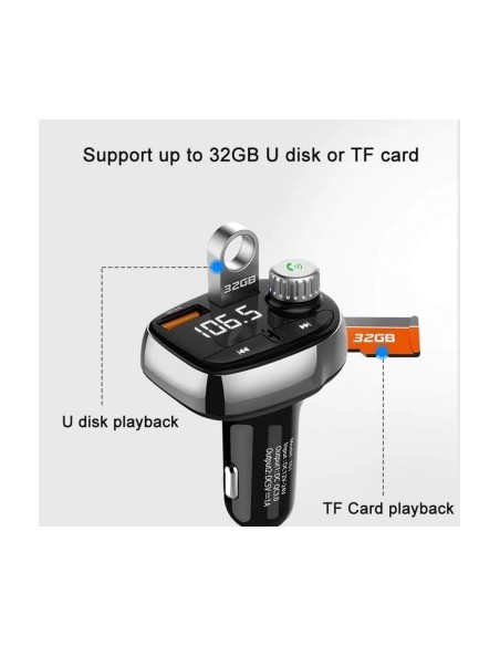 FM Modulator 12-24V Bluetooth 5.0 with car charger function Super Charge 3.0 - T61