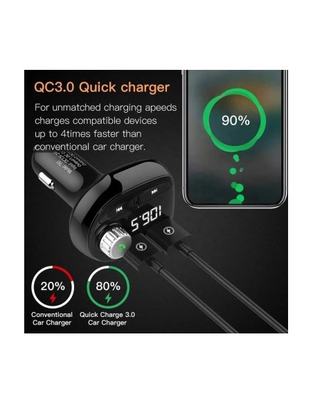 FM Modulator 12-24V Bluetooth 5.0 with car charger function Super Charge 3.0 - T61