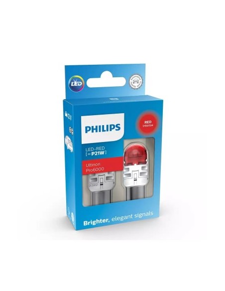 Set of 2 Auxiliary LED Bulbs 12V P21W Ultinon PRO6000SI Red PHILIPS