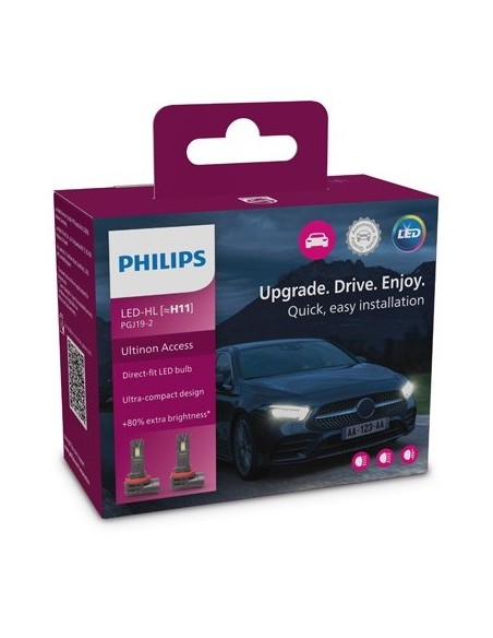 Set of 2 H11 Philips Ultinon Access 2500 12V LED Bulbs