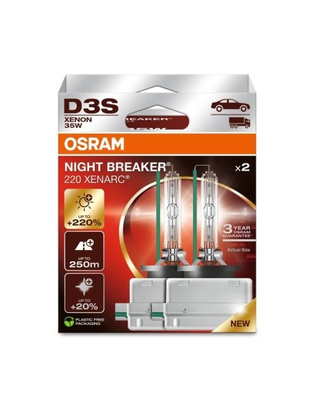 Set of 2 Xenon Bulbs D3S Osram Xenarc 42V Night Breaker Laser +220%