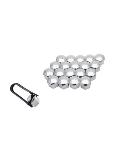 Set 20 Chrome Wheel Caps 21 MM + Mega Drive Pliers