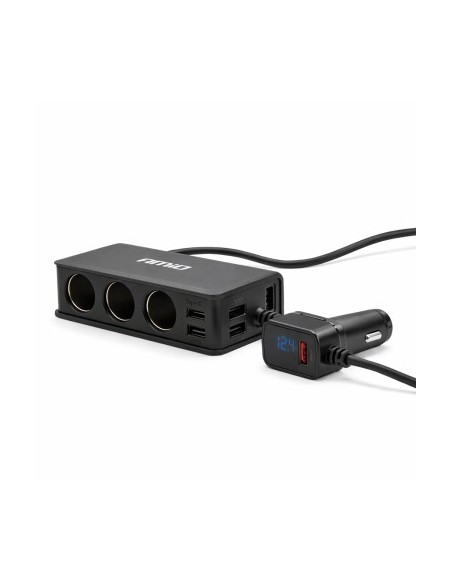 Extension socket with fast charger with 3x Cigarette Lighter Sockets, 3xUSB-A, 1xUSB-C, 148W, Length 75cm, Amio
