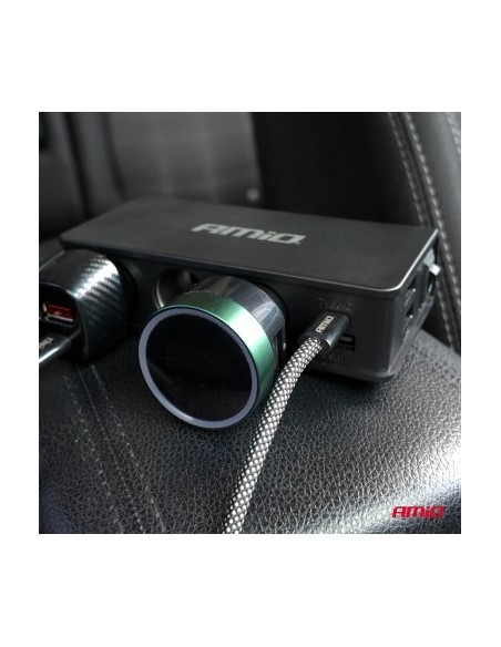 Extension socket with fast charger with 3x Cigarette Lighter Sockets, 3xUSB-A, 1xUSB-C, 148W, Length 75cm, Amio