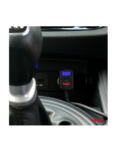 Extension socket with fast charger with 3x Cigarette Lighter Sockets, 3xUSB-A, 1xUSB-C, 148W, Length 75cm, Amio