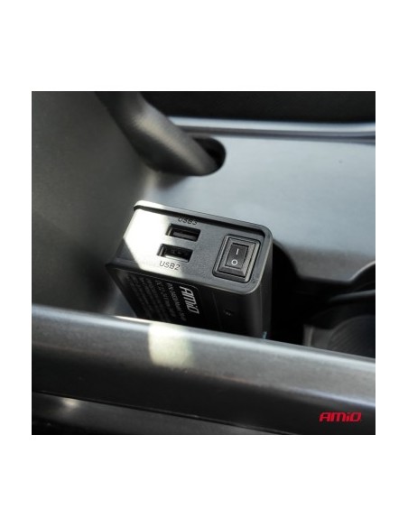 Extension socket with fast charger with 3x Cigarette Lighter Sockets, 3xUSB-A, 1xUSB-C, 148W, Length 75cm, Amio