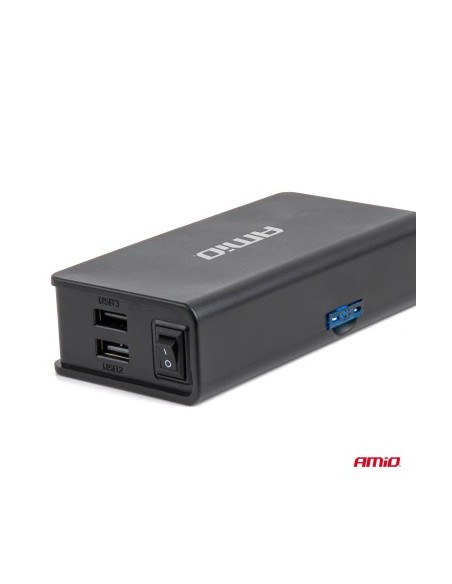 Extension socket with fast charger with 3x Cigarette Lighter Sockets, 3xUSB-A, 1xUSB-C, 148W, Length 75cm, Amio