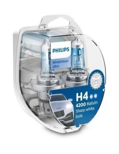 Set of 2 Philips H4 WhiteVision Ultra Halogen Car Bulbs,...