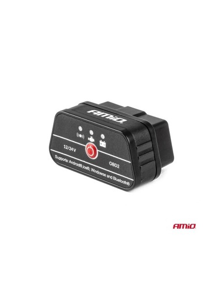 OBD2 Auto Diagnosis Tester, Wireless, ON-OFF Button, Compatible with Android IOS, 12-24V, AMiO