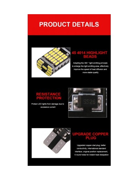 Led Auto Canbus W16W, T15, 45 Smd 4014 12V