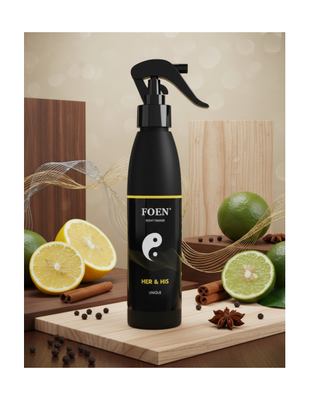 Premium unisex car air freshener with citrus, spicy, and woody notes, Foen Hers&His 185ml