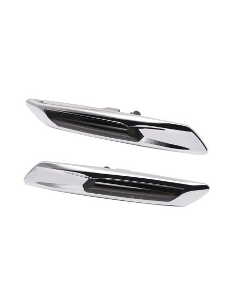 Set of 2 Chrome Dynamic Sequential LED Wing Indicators with Smoke Glass for BMW F10, F11, F07 without facelift