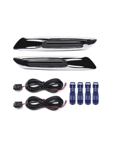 Set of 2 Chrome Dynamic Sequential LED Wing Indicators with Smoke Glass for BMW F10, F11, F07 without facelift