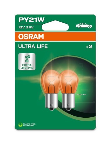 Set 2 car bulbs PY21W, 12V, 21W, OSRAM Ultra Life