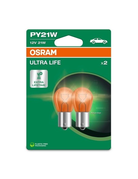 Set 2 car bulbs PY21W, 12V, 21W, OSRAM Ultra Life