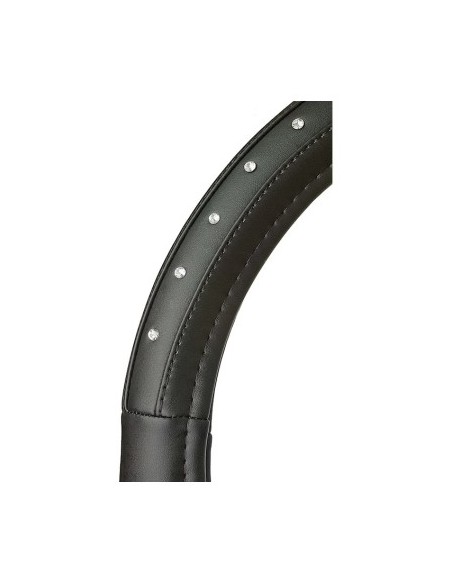 Black Leather Steering Wheel Cover with Diamond Imitation 37-39cm