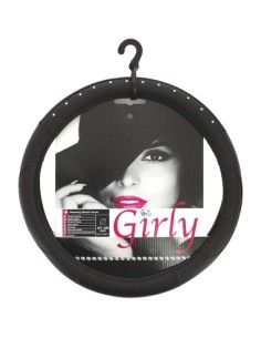 Black Leather Steering Wheel Cover with Diamond Imitation 37-39cm