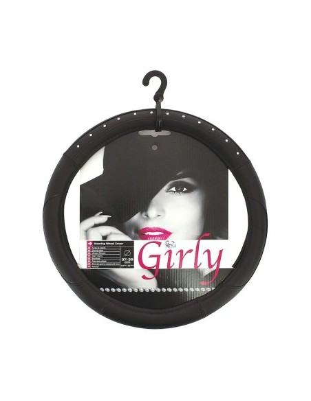 Black Leather Steering Wheel Cover with Diamond Imitation 37-39cm