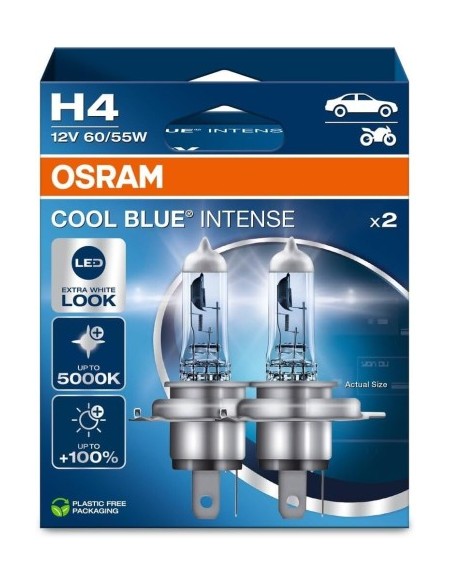 Set of 2 H4 CoolBlue Intense Nex Gen Osram 12V 60/55W Bulbs