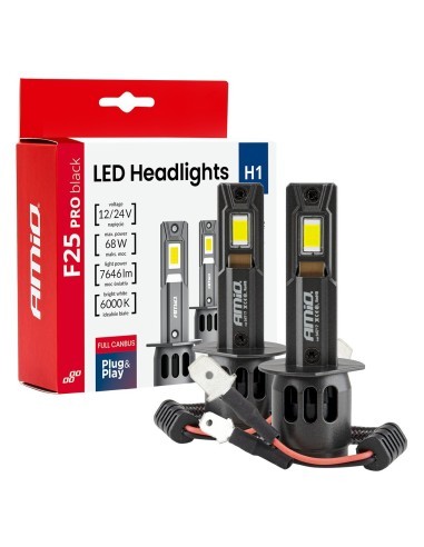 2 db H1 Canbus autós LED izzó készlet, 68W, 7646Lm, 6000k, 12V-24V, Amio