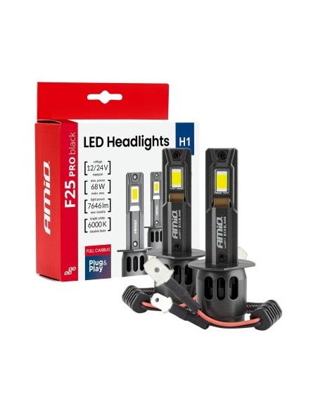 2 db H1 Canbus autós LED izzó készlet, 68W, 7646Lm, 6000k, 12V-24V, Amio