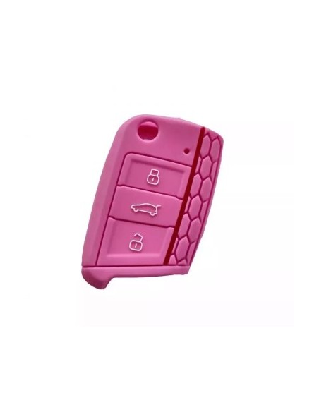 Silicone Key Case for VW Golf 7/ Jetta, Skoda Octavia 2013-, Seat 2013-, with logo -Pink