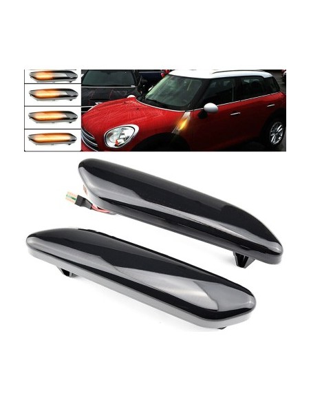 Set of 2 Dynamic Sequential Wing Turn Signals with Smoke Glass Mini Cooper R60 Countryman, R61 Paceman