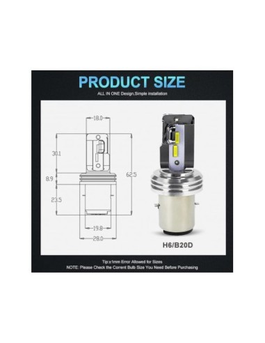 LED Bulb BA20D (H6) for motorcycle, ATV,...