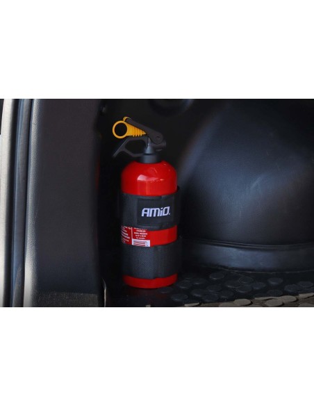 Velcro strap holder for securing car fire extinguisher, Amio
