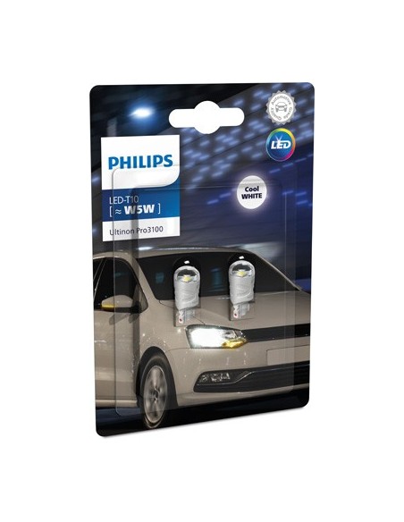 Set of 2 White LED Bulbs T10 12v W5W Ultinon Pro3100 Philips
